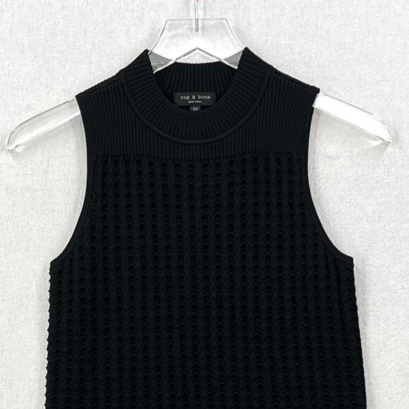 RAG AND BONE Ingrid Sleeveless Mock Neck Top Womens XS Black Open Knit Ribbed - Picture 5 of 14